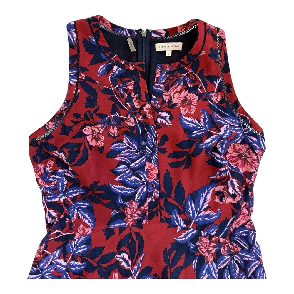 Rebecca Taylor Women's Floral Printed Summery Sleeveless Flare Silk Dress Size 2 - Picture 12 of 14